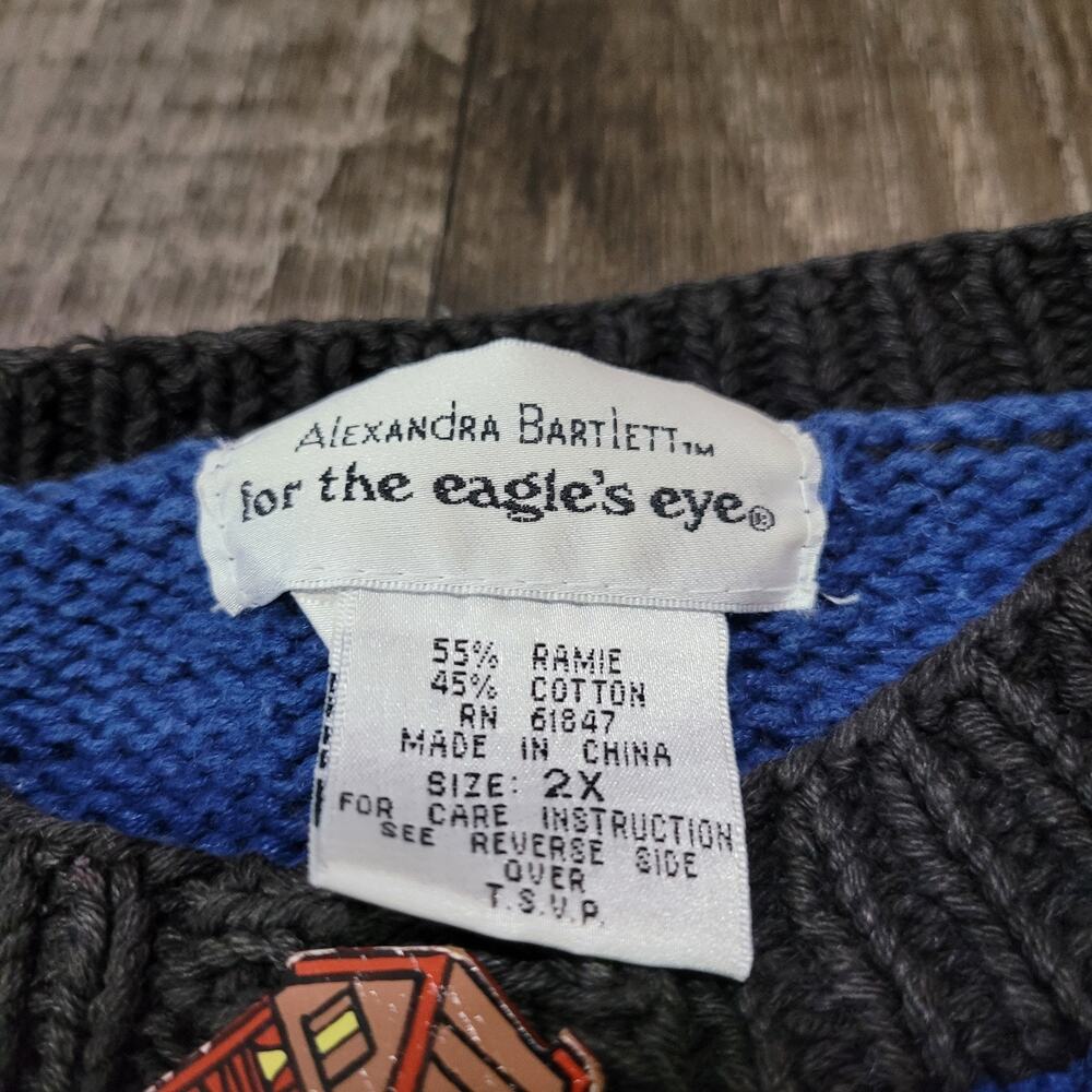 Vintage Alexandra Bartlett Eagle Eye Thanksgiving Holiday Cardigan Sweater 2X - Picture 12 of 15